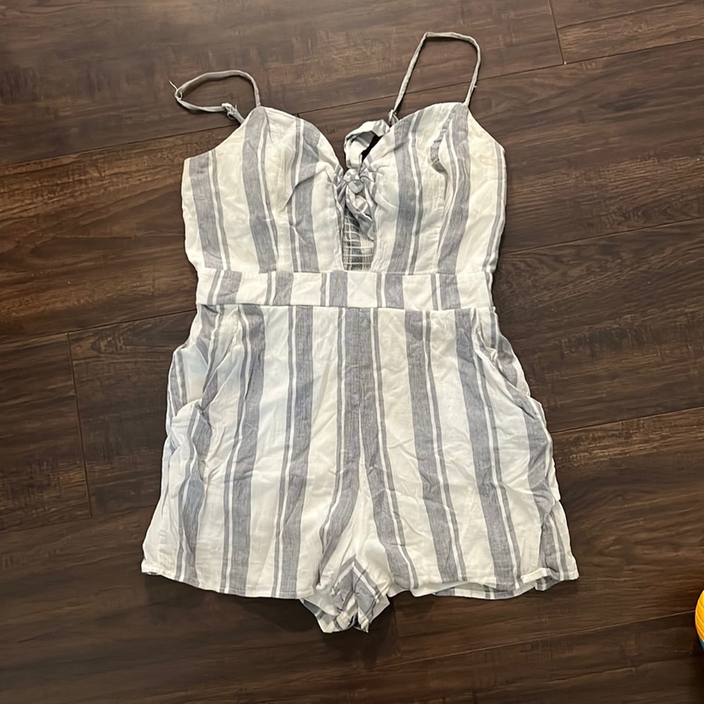 Blue and white romper